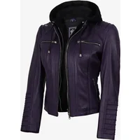 Women's Real Lambskin Purple Leather Jacket with Hood