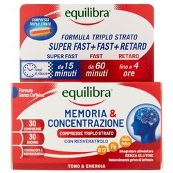 Equilibra, Memoria e Concentrazione, 30 Compresse Triplo-Strato, con Ferro, Zinco, Ashwagandha, Bacopa e Resveratrolo, Integratore Multivitamine e Minerali, Rilascio Graduale, Senza Caffeina