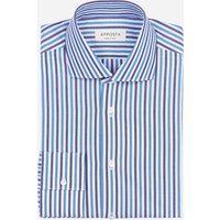 Apposta Get 1% Off Navy Blue Striped Cotton Shirt with Wide Spread Collar