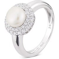 Argento Silver Crystal Pearl Halo Ring - 58