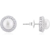 Argento Silver Crystal Pearl Halo Earrings - 925 Silver