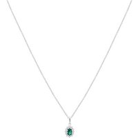 Argento Silver Emerald Oval Halo Necklace - 925 Silver