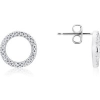 Argento Silver Open Crystal Circle Earrings - 925 Silver