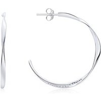 Argento Silver Twisted Circle Crystal Hoop Earrings - 925 Silver