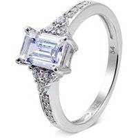 Argento Silver Crystal Solitaire Rectangle Ring - Ring Size 58