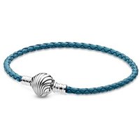 Pandora Seashell Clasp Turquoise Braided Leather Bracelet - 21cm