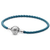 Product photograph of Pandora Seashell Clasp Turquoise Braided Leather Bracelet - 19cm from Argento