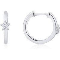 Argento Silver Star Crystal Huggie Hoop Earrings - Silver