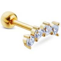 Argento Gold Curved Crystal Single Barbell Earring - Gold