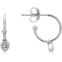 Argento Silver Petite Crystal Heart Hoop Earrings - Silver