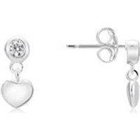 Argento Silver Childrens Crystal Heart Drop Earrings - Silver