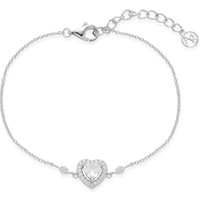 Argento Silver Crystal Heart Solitaire Bracelet - Adjustable