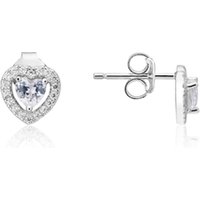 Argento Silver Crystal Heart Solitaire Earrings - Silver