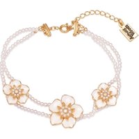 August Woods Gold and White Flower Pearl Strand Bracelet - 17.5cm