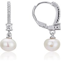 Argento Silver Crystal Huggie Hoop Pearl Earrings - Silver