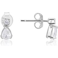 Argento Silver Crystal Pear Drop Stud Earrings - Silver