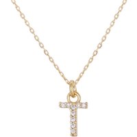 Argento Recycled Gold Letter Cubic Zirconia Necklace - Letter T