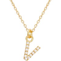 Argento Recycled Gold Letter Cubic Zirconia Necklace - Letter V