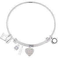 Karma Silver Mum Crystal Heart Bangle - Adjustable