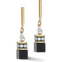 Coeur De Lion Gold Pearl and Onyx GeoCube Drop Earrings - Silver