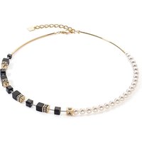 Coeur De Lion Gold Pearl and Onyx GeoCube Necklace - Silver