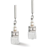 Coeur De Lion Precious Fusion Pearl White Cube Drop Earrings - Silver