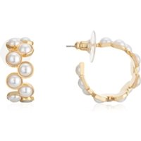 August Woods Gold Curved Pearl Hoop Earrings - Gold
