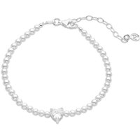 Argento Silver Pearl Heart CZ Bracelet - Silver