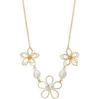 August Woods Gold Open Work Pearl Flower Necklace - Gold