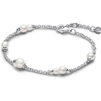 Pandora Treated Freshwater Cultured Pearl Station Chain Silver Bracelet - 18cm