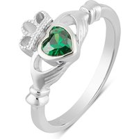 Argento Silver Emerald Cubic Zirconia Claddagh Ring - 56