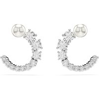 Swarovski Matrix Rhodium Plated White Crystal Pearl Hoop Earrings
