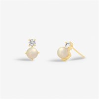 Joma Gold Halo Pearl Cubic Zirconia and Pearl Stud Earrings - Gold