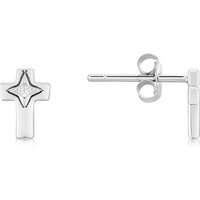 Argento Silver Crystal Cross Stud Earrings - Silver