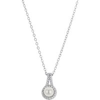 Argento Silver Crystal Pearl Halo Pendant Necklace - Silver