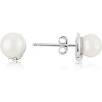 Argento Silver Crystal Pearl Stud Earrings - Silver