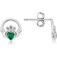 Argento Silver Claddagh Emerald Stud Earrings - Silver