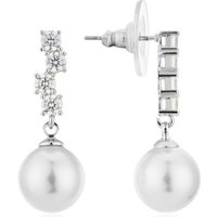 August Woods Silver Crystal Pearl Drop Stud Earrings - Silver