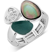 August Woods Silver and Grey Shell Crystal Adjustable Ring - Silver