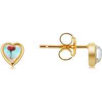 Argento Gold Mother of Pearl Heart Crystal Stud Earrings - Gold