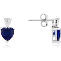 Argento Silver Sapphire Heart Crystal Stud Earrings - Silver