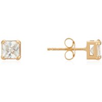 Argento 9ct Solid Gold 4mm Crystal Square Claw Studs - Gold