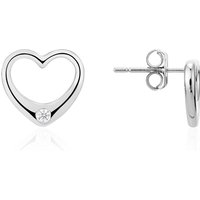 Argento Silver Crystal Heart Open Stud Earrings - Silver