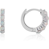 Argento Silver White Opal Hoop Earrings - Silver