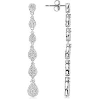 Argento Silver Crystal Teardrop Drop Earrings - Silver