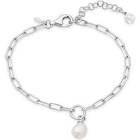 Argento Silver Single Pearl Paperclip Chain Bracelet - Silver