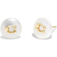 Coach Gold C Pearl Disc Stud Earrings - Gold