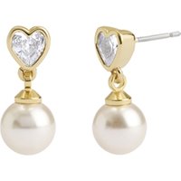 Coach Gold Heart White Pearl Drop Earrings - Gold