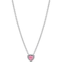 Pandora Silver Elevated Heart Pink Crystal Necklace