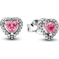 Pandora Silver Elevated Heart Pink Crystal Stud Earrings